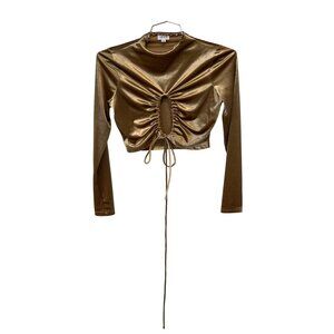 Le Lis Collection Velvet Ruched Tie Front Crop Top Size Small Long Sleeve Gold